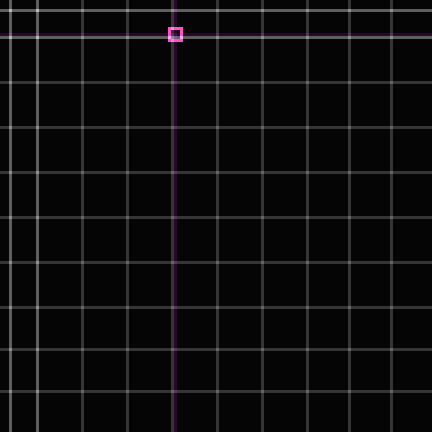 Tolerance panel for a clean commit: an empty 144-lattice with only the magenta crosshair locating the pixel.