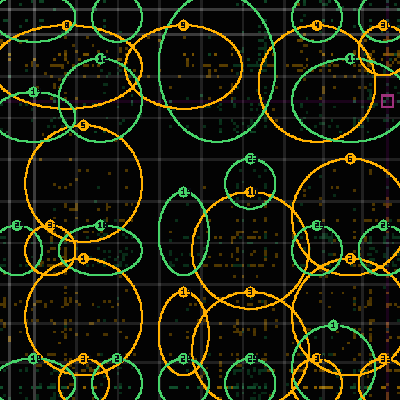 Encircled drift receipt for commit 007cbb997 — green in-lane rings, amber bleed, red drift