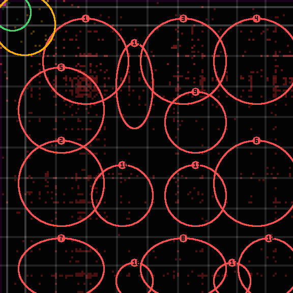 Encircled drift receipt for commit 00a31159f — green in-lane rings, amber bleed, red drift
