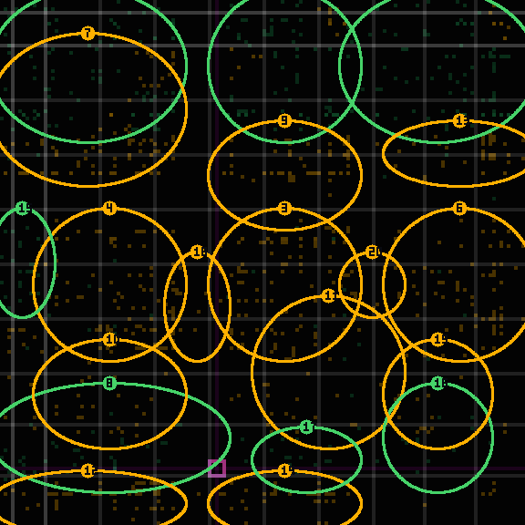 Encircled drift receipt for commit 0f2378046 — green in-lane rings, amber bleed, red drift
