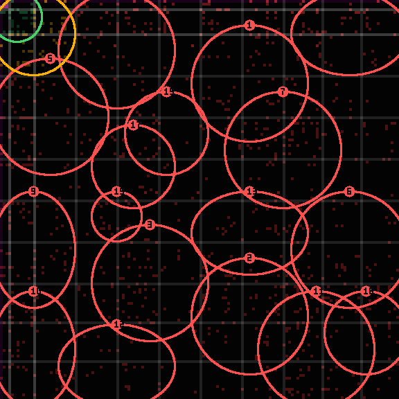 Encircled drift receipt for commit 13ff4907d — green in-lane rings, amber bleed, red drift