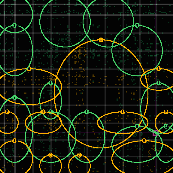 Encircled drift receipt for commit 16669e6f0 — green in-lane rings, amber bleed, red drift