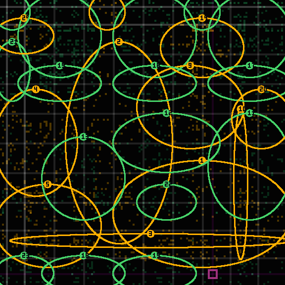 Encircled drift receipt for commit 259df1c75 — green in-lane rings, amber bleed, red drift