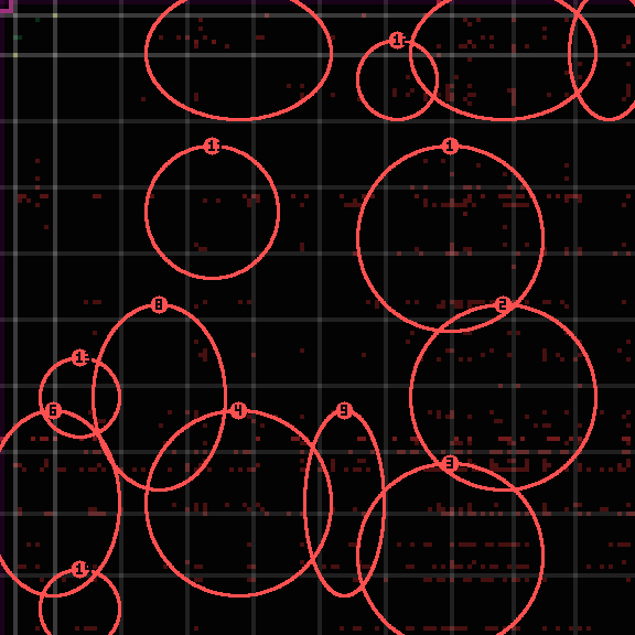 Encircled drift receipt for commit 44ac1aa46 — green in-lane rings, amber bleed, red drift