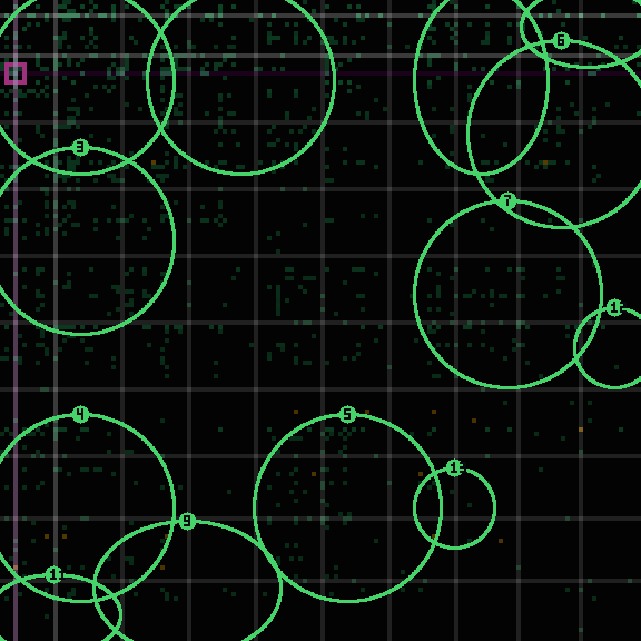 Encircled drift receipt for commit 967db847f — green in-lane rings, amber bleed, red drift