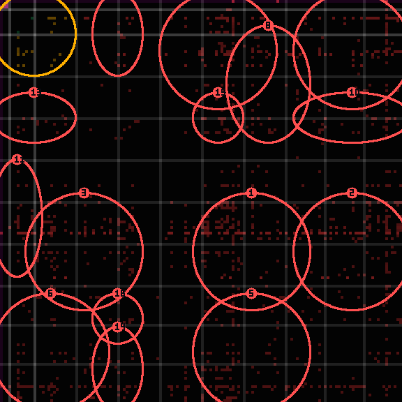 Encircled drift receipt for commit ccc1c090b — green in-lane rings, amber bleed, red drift