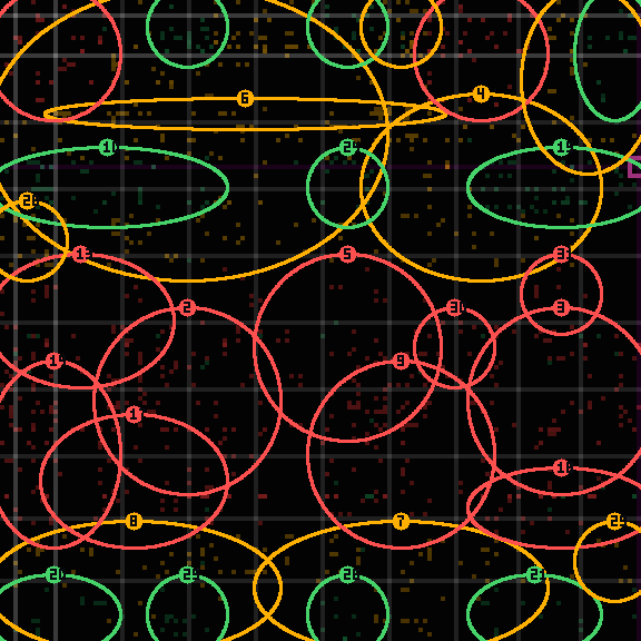 Encircled drift receipt for commit db15ffb02 — green in-lane rings, amber bleed, red drift