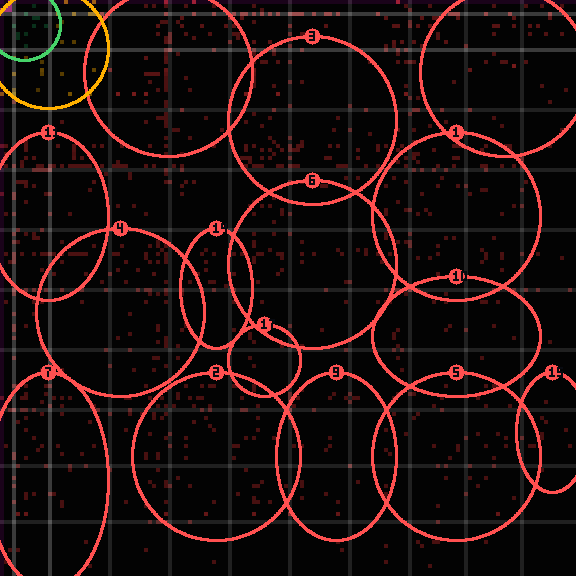Encircled drift receipt for commit e32dad973 — green in-lane rings, amber bleed, red drift