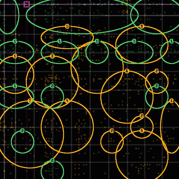 Encircled drift receipt for commit ec29be308 — green in-lane rings, amber bleed, red drift