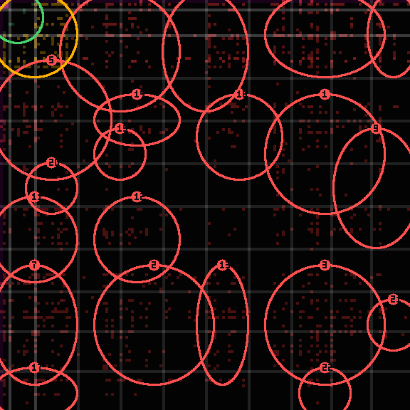 Encircled drift receipt for commit ed377e598 — green in-lane rings, amber bleed, red drift