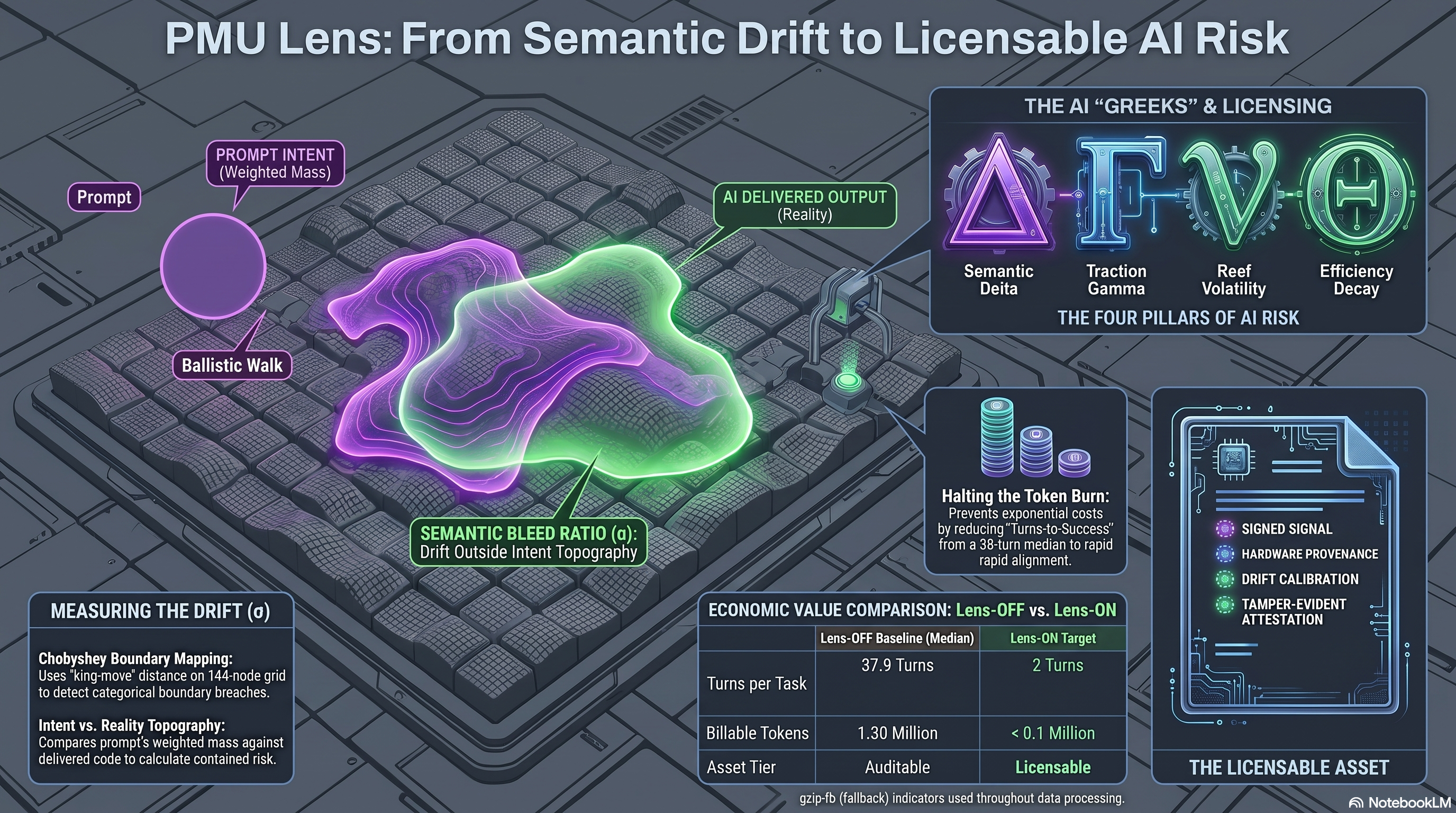 PMU LENS: FROM SEMANTIC DRIFT TO LICENSABLE AI RISK