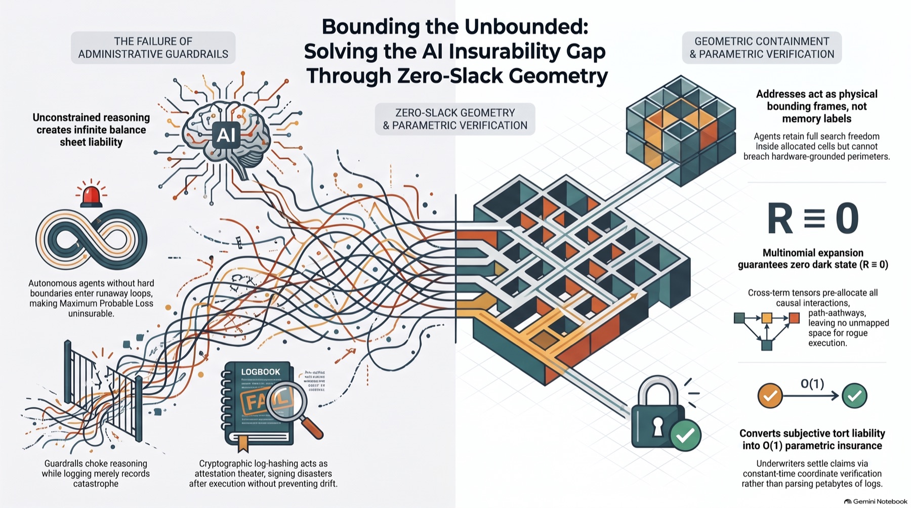 Solving the AI Insurability Gap Through Zero-Slack Geometry
